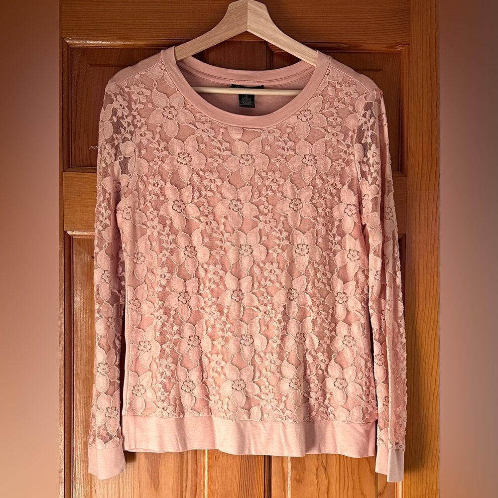 Adrianna Papell Lace Blush Pink Top Sweatshirt Sweater Top